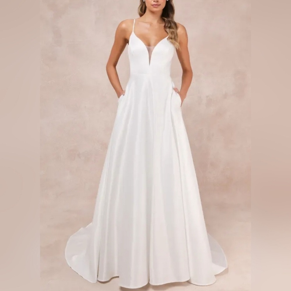 Lulus Beautiful White Cut-Out Maxi Gown w/ Pockets